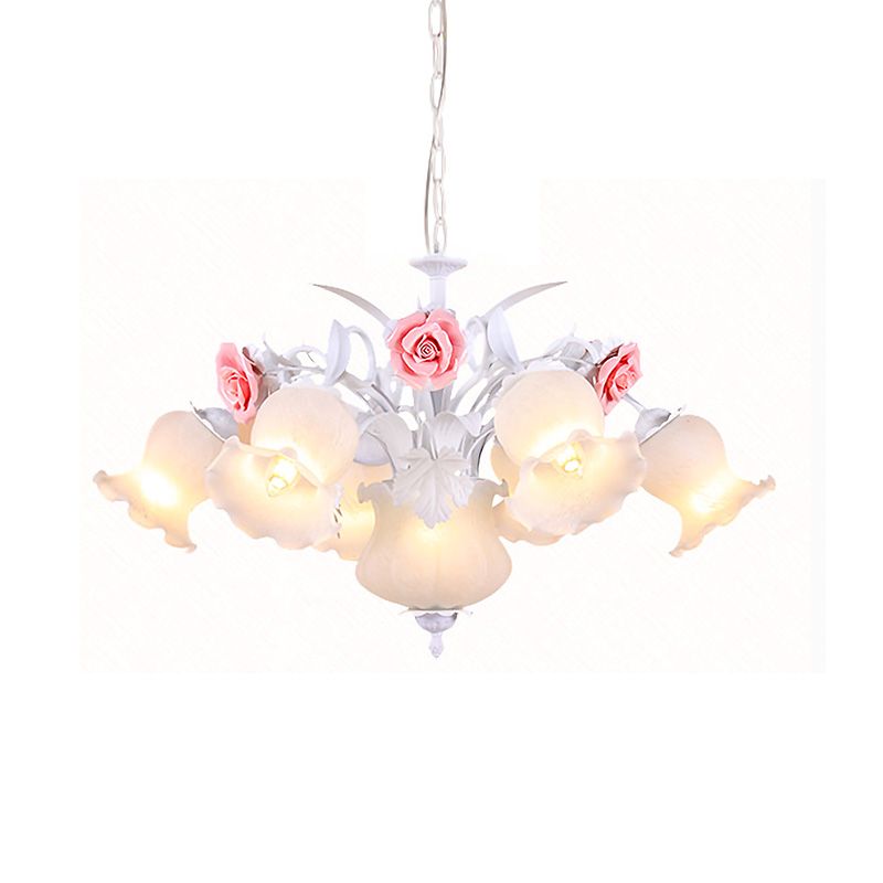 Countryside Blossom Chandelier Lighting Fixture 8 Heads White Glass Pendant Ceiling Light for Dining Room