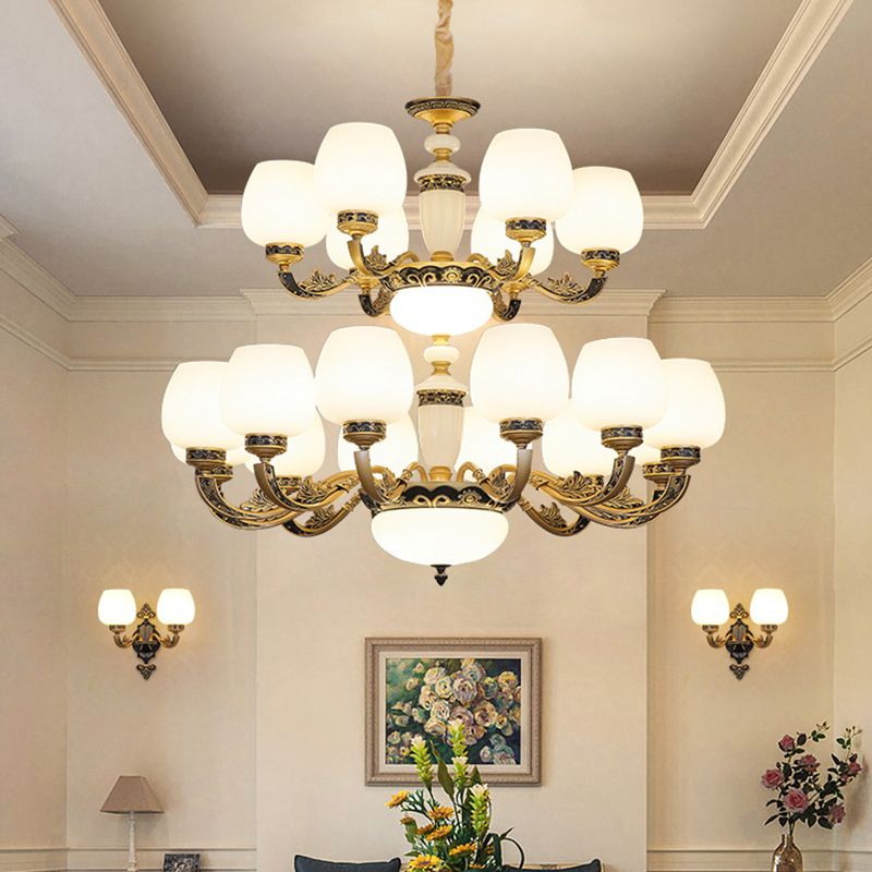 Bud Shade Frosted White Glass Chandelier Lighting Classic Living Room Pendant Light
