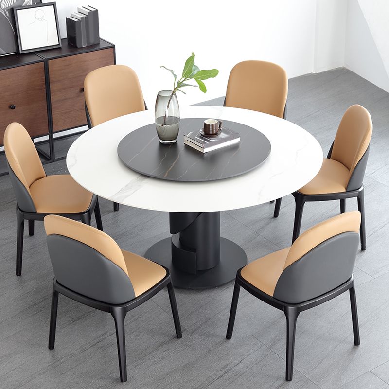 Modern Sintered Stone Dinette Set 1/3/4/5/7 Pieces Round Dining Table Set with Turntable