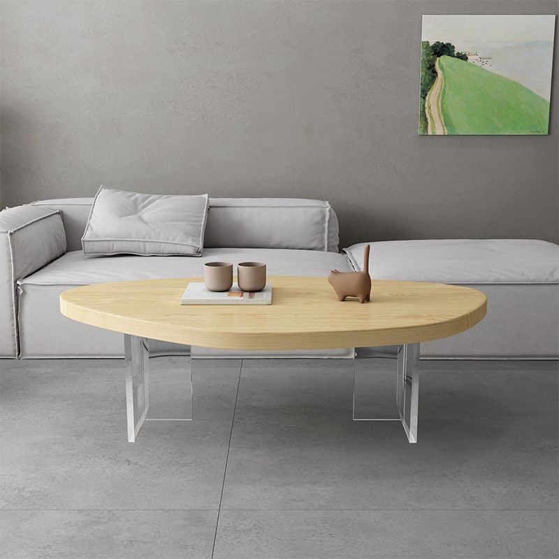 Scandinavian Solid Wood Coffee Table 14.96" H Acrylic Legs Cocktail Table
