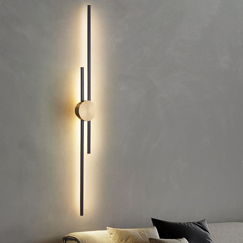 Linear Wall Mounted Fixture Solid Brass 2 / 3 - Light Wall Sconce in Black & Gold
