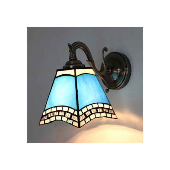 Stained Glass Wall Lighting Tiffany Rustic 1 Light Wall Mount Light in Brown/Blue/Beige/Blue-White for Bedroom