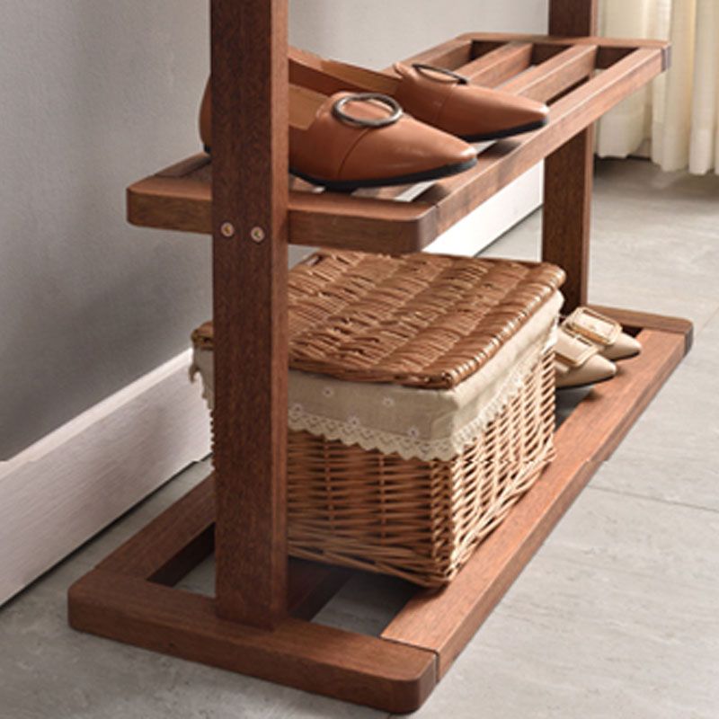 Contemporary Style Coat Hanger Solid Walnut Shelve Design Coat Rack for Living Room