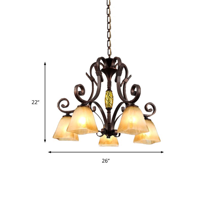 Éclairage de lustre en verre givré cloche classique 5/6/8 LUMIÈRES LIVRES SOIX ÉCLAIRAGE PENDANT À RUST