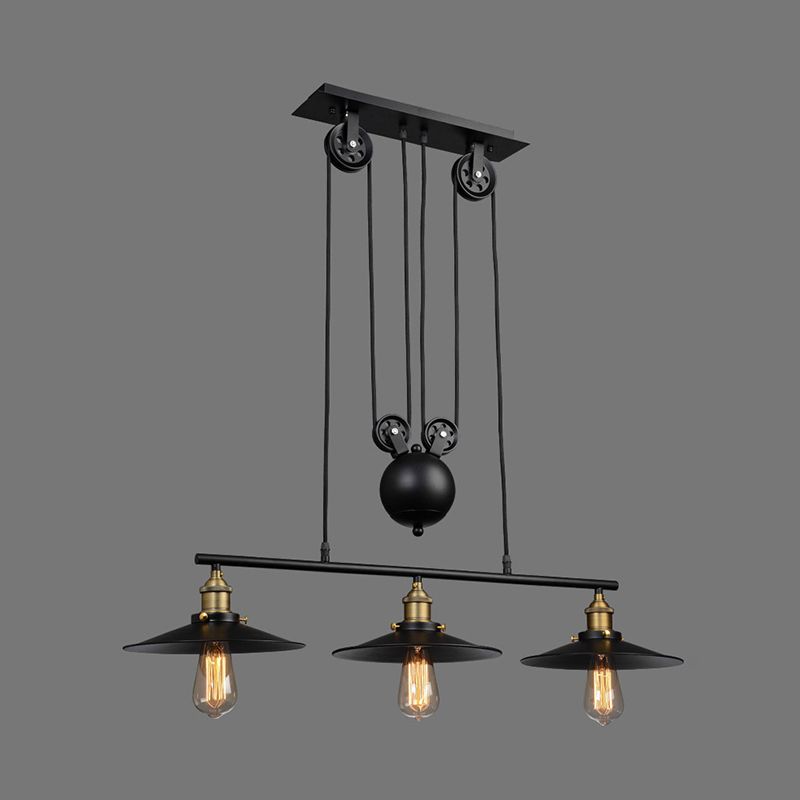 Cone Island Chandelier Industrial Kitchen Island Lighting Metal 3 Light Chandelier in Black