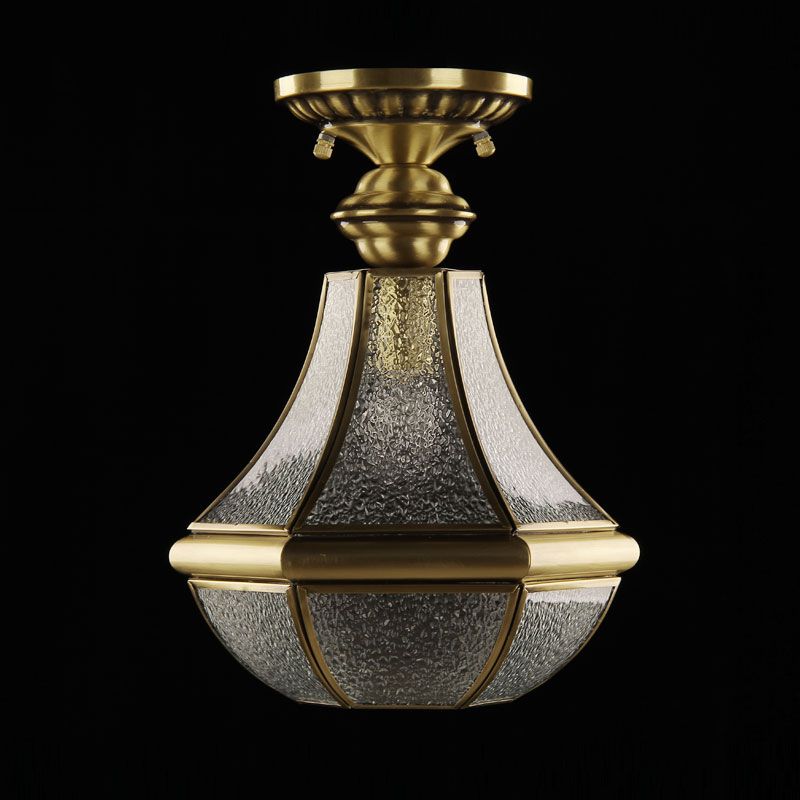Lámpara de lámpara de semi descarga de 1 luz de bronce lámpara de techo de pera de vidrio con textura en forma de textura