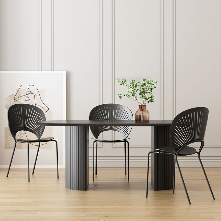 Minimalist Black Kitchen Dining Table Solid Wood Oval Shape Dining Table with Double Pedestal Bases