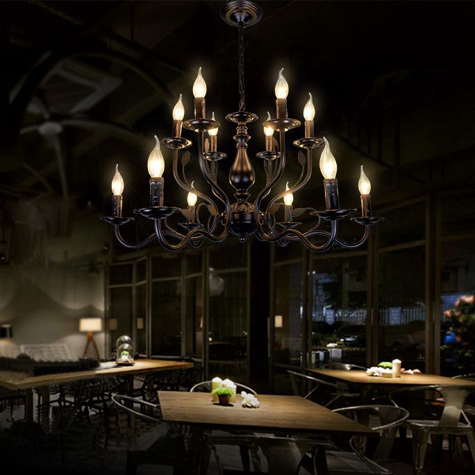 Lámpara de candelabro de araña vintage de 12 luces de 12 luces Lámpara colgante grande con una cadena de suspensión ajustable de 13.7 "