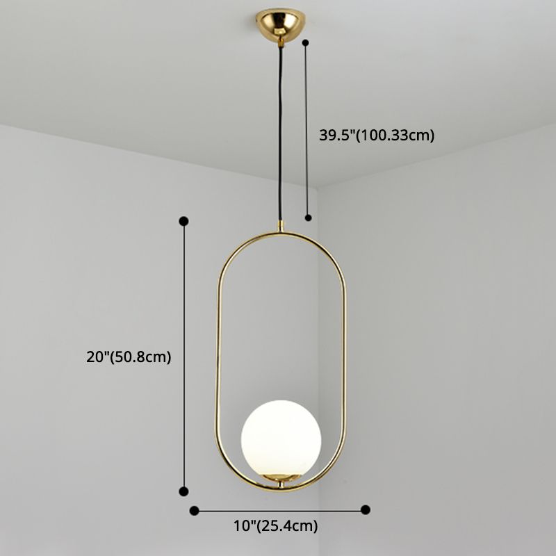 Mitte des Jahrhunderts Design Globe Hanging Lampe Weißglas Schatten Anhänger Licht mit Metallring