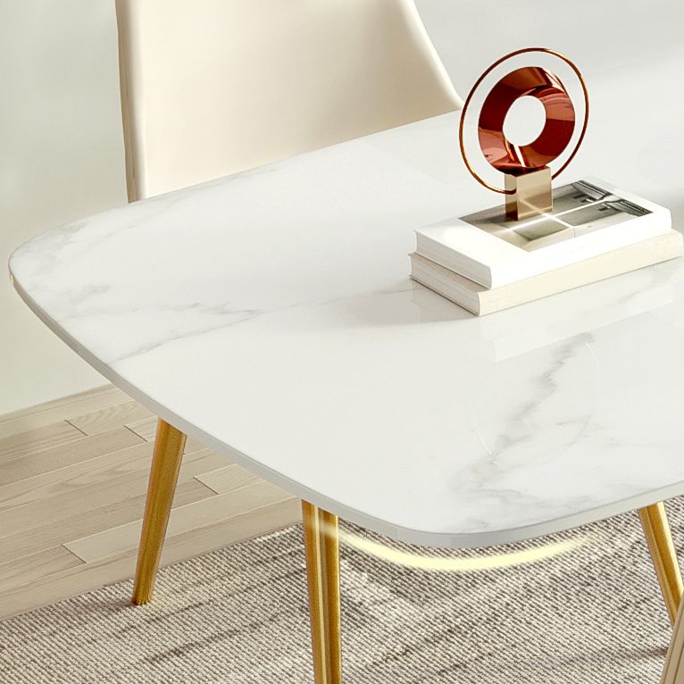 Traditional Luxury Dining Table White Rectangle Sintered Stone Table with Pedestal Base