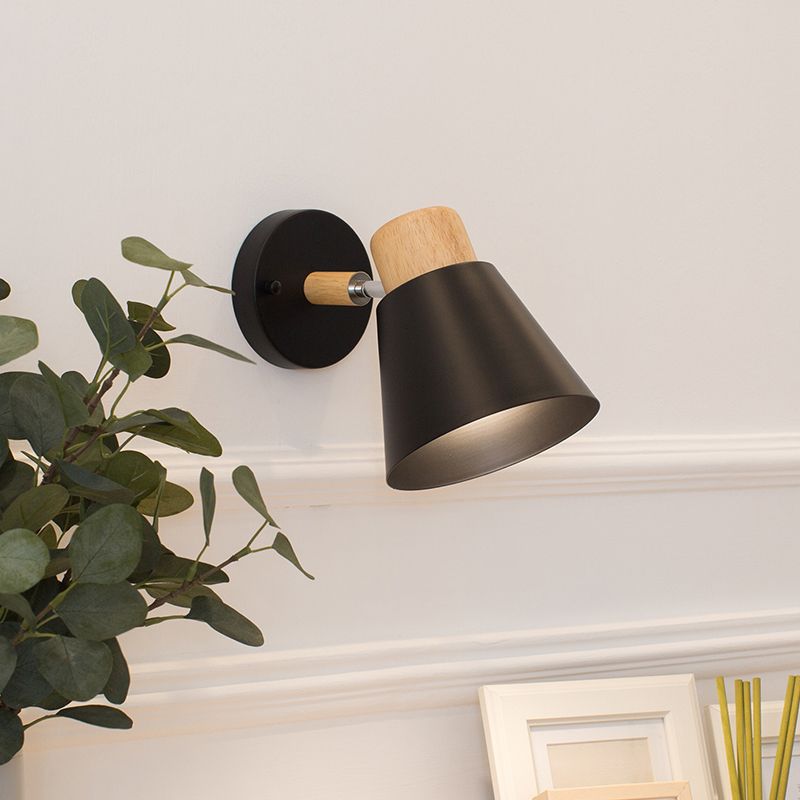 Modernism Metal Shaded Wall Light Polish Finish Wood Lighting for Room