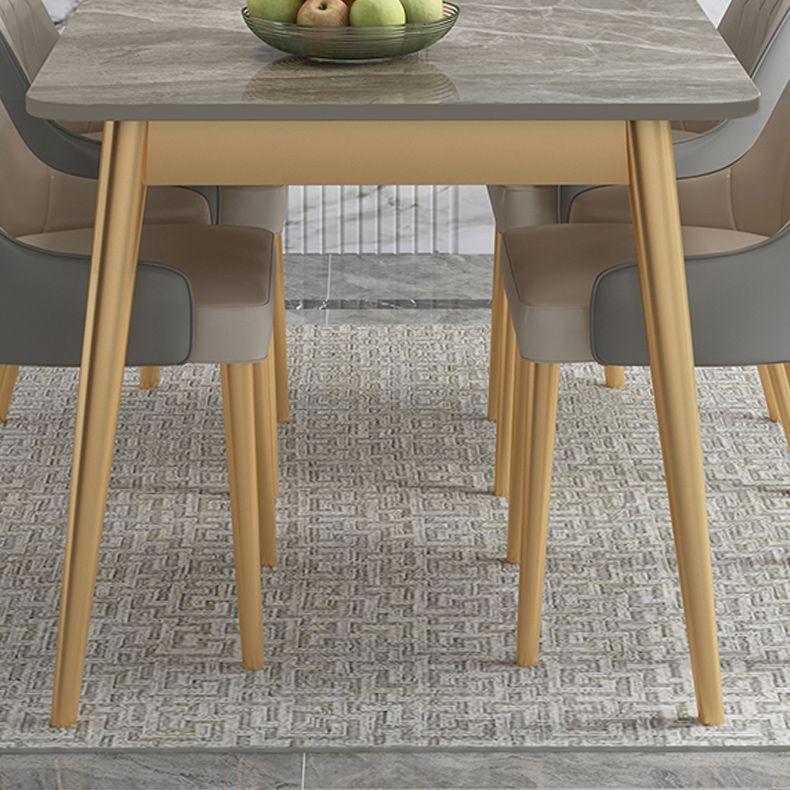 Luxury Sintered Stone Dining Table Rectangle Grey Top Table with Metal 4 Legs