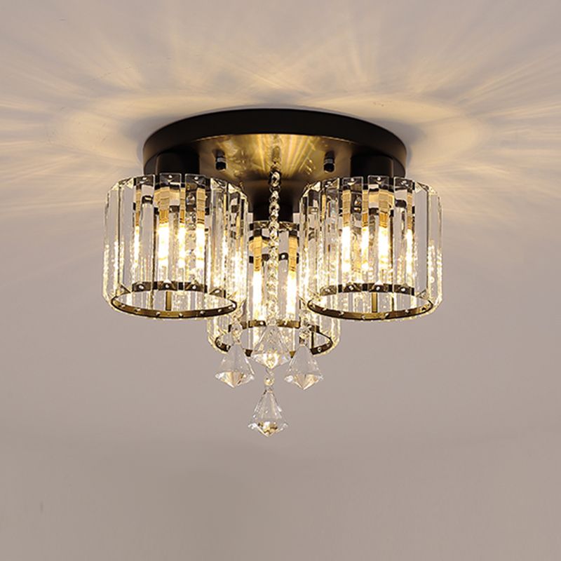 Contemporary Cylinder Flush Light Fixture Crystal Flushmount Lighting for Living Room