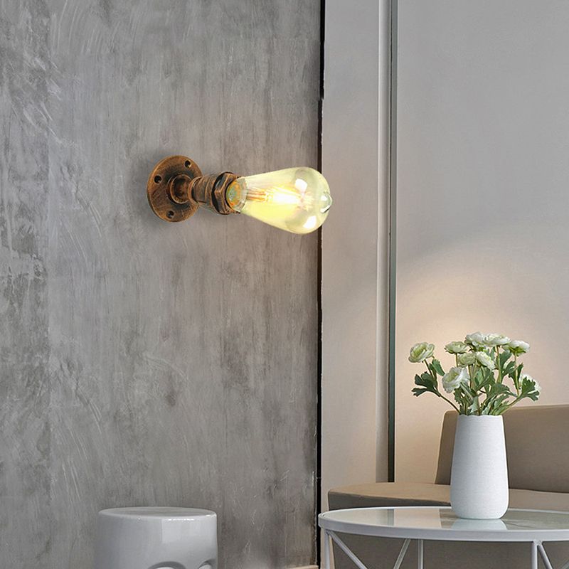 Industrial Metal Wall Sconce Pipe Shape Wall Light for Bedroom in Rust