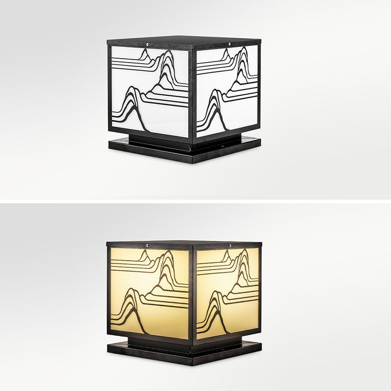 Square Shape Metal Waterproof Pillar Lamp Modern 1-Light Outdoor Lights in Black