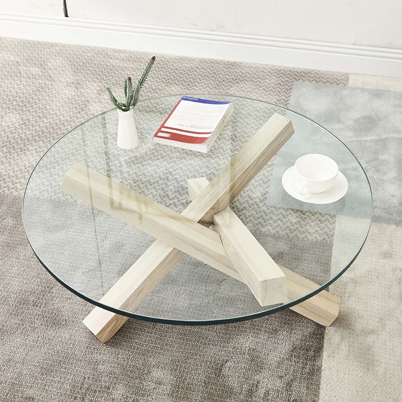 Scandinavian Coffee Table with Solid Wood Cross Legs in Natural