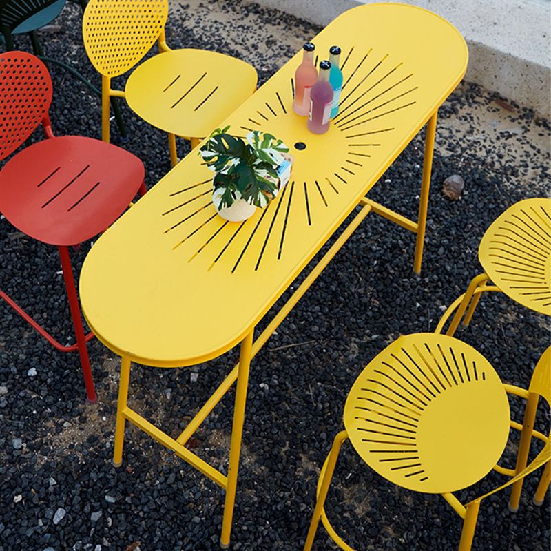 Industrial Outdoor Oval Bar Dining Table Metal Bar Table with Trestle Base