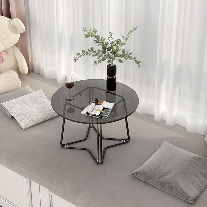 Modern 11.8" H Round Glass Coffee Table Iron Abstract Cocktail Table