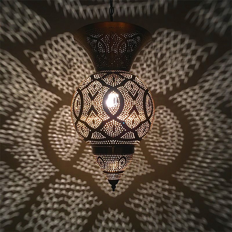 Lampada a sospensione in ottone metallico uovo/vaso/capsula Light Arab Arab Arab Arab Arab With Oval/Spot/Double Ring Pattern