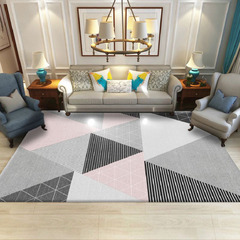 Grey Contemporary Carpet Polyester Geometric Pattern Carpet Washable Carpet for Home Decor