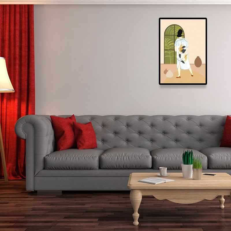 Stylish Housewife Wall Art for Sitting Room Fashion Canvas Print in Pastel Color