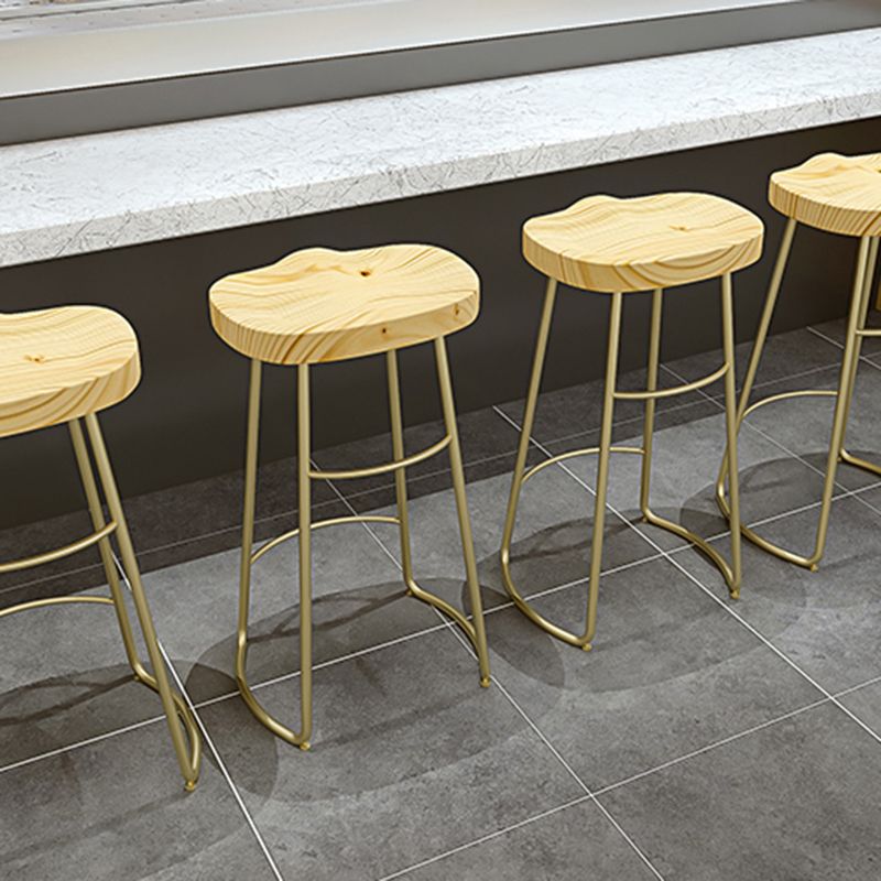 Glam Wood Counter Bar Stool Backless Saddle Seat Bar Stool with Iron Base