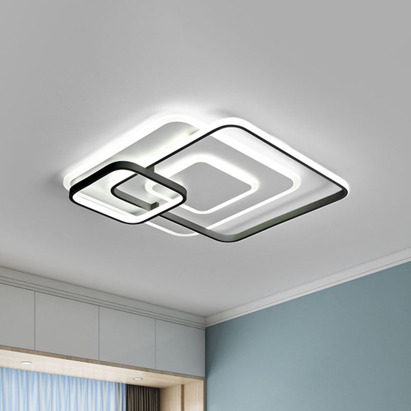 18"/21.5" W Hotel LED Flush Mount Light Modern White Close to Ceiling Lamp with Stacking Square Acrylic Frame in Warm/White Light