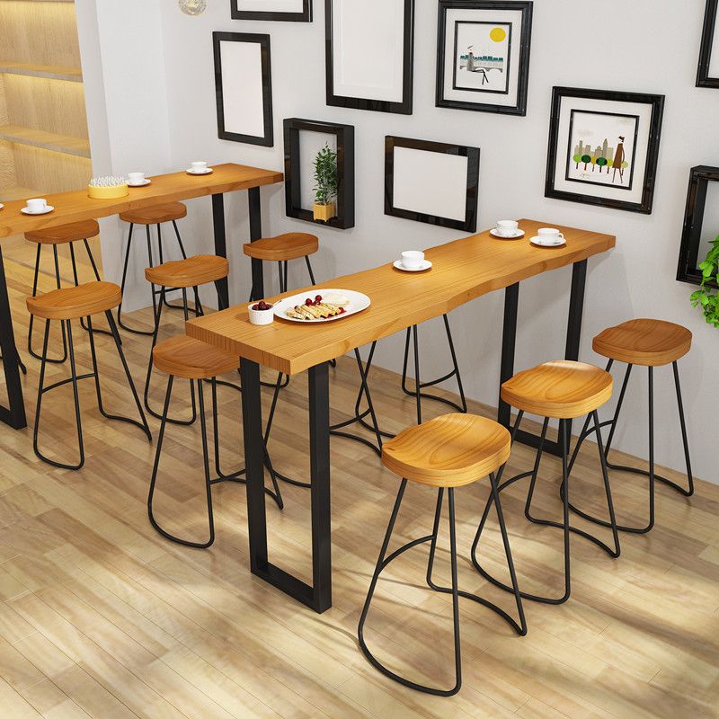 Rectangle Pine Wood Top Bar Table Industrial Bar Table with Double Pedestal