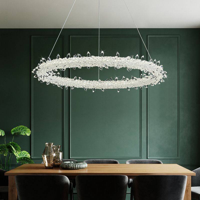 Ultra-modern Circle Chandelier Lamp Crystal Hanging Pendant Lights for Restaurant