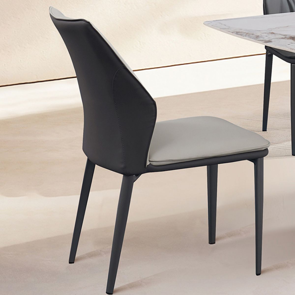 Modern Simple Side Chair Faux Leather Dining Chair with Metal Base for Living Room