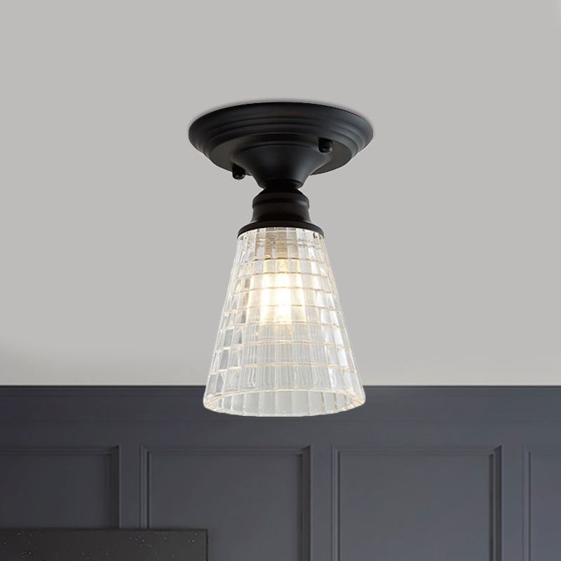 Luminaire semi-encastré à une lumière ondulée/large évasée, luminaire industriel en verre texturé transparent noir