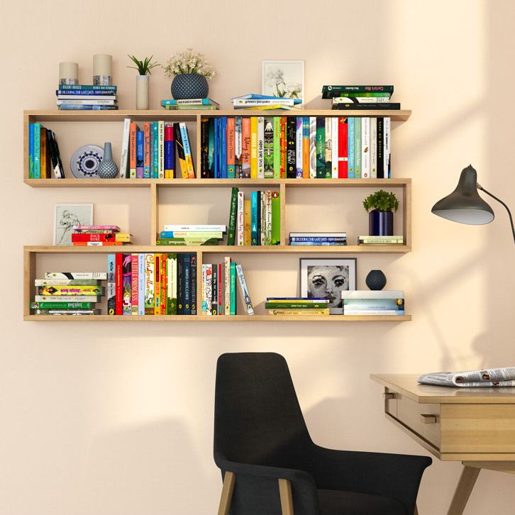 Solid Wood Bookshelf Contemporary Style Wall Mounted Bookcase for Office Home