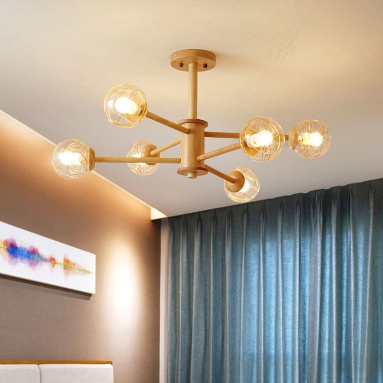 Bolas Luz de colgante de lámpara Estilo minimalista Luz de techo de sala de estar de madera