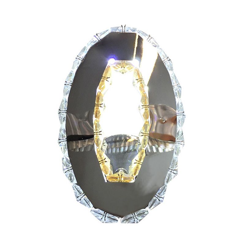 Crystal Prism Oval Wall Lighting Contemporary LED Chrome Wall Mount Light Fixture in Warm/White/2 Color Light