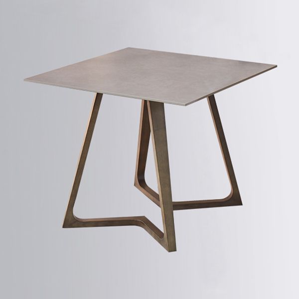 Square Grey Tone Dining Table Sintered Stone Table Industrial with Double Pedestal