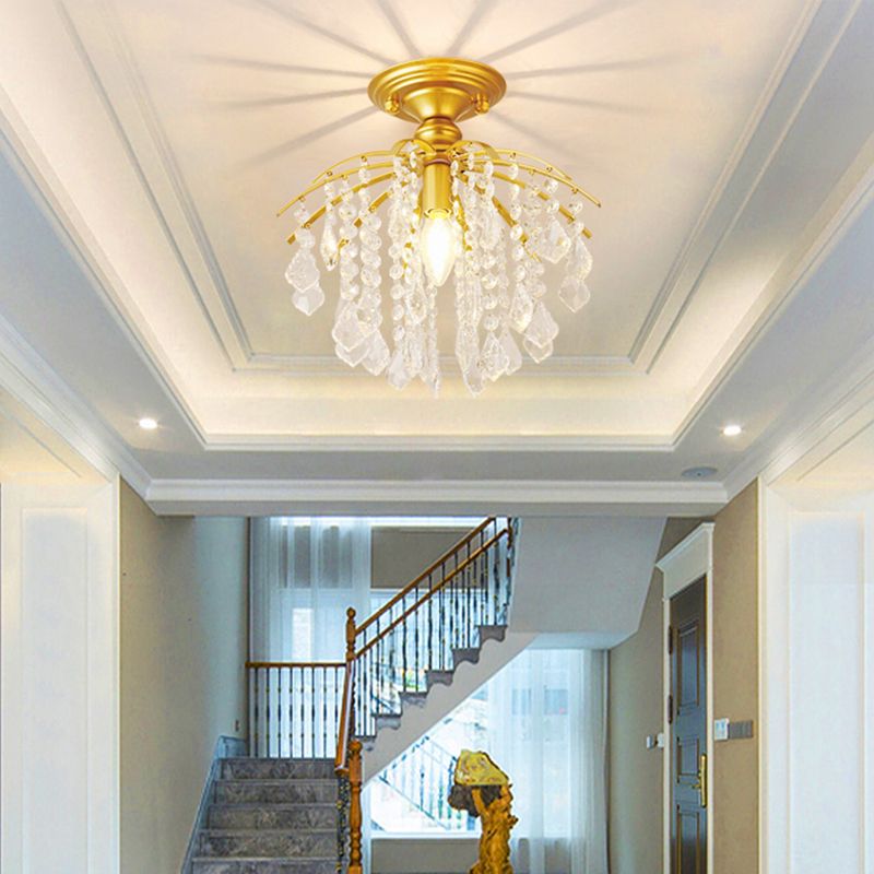 Crystal Tassel Semi Flush Mount Light Country Single Aisle Semi Flush Mount Ceiling Light