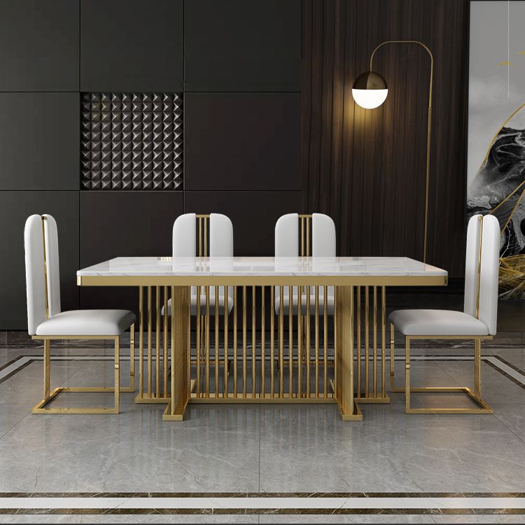 Metal Traditional Luxury Rectangle Table Stone Indoor Table with Pedestal Base