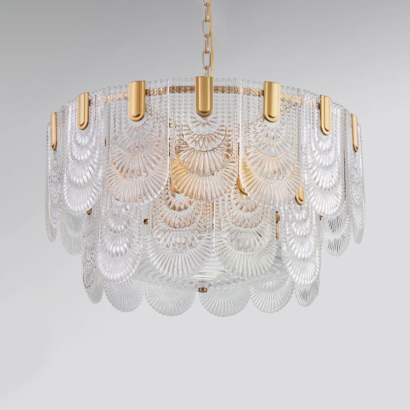 Lampada per goccia di vetro a testura chiara smerlata classica sala da pranzo lampadario lampadario in ottone