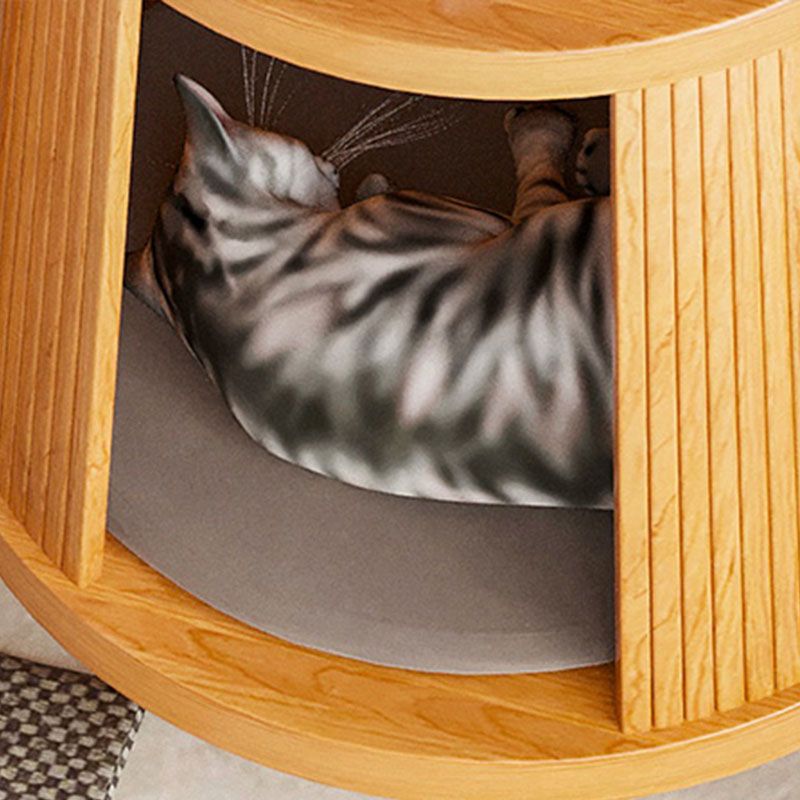 Scandinavian Round Solid Wood Top Side Table 23.6-inch 3 Legs End Table with Storage
