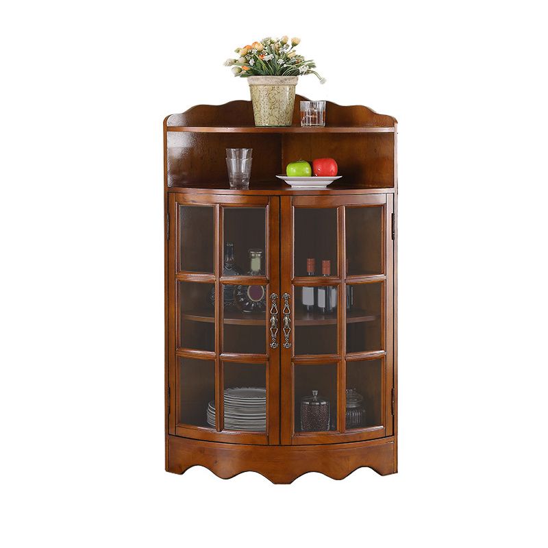 Mid-Century Modern Corner Accent Cabinet Rubberwood Cabinet With Doors
