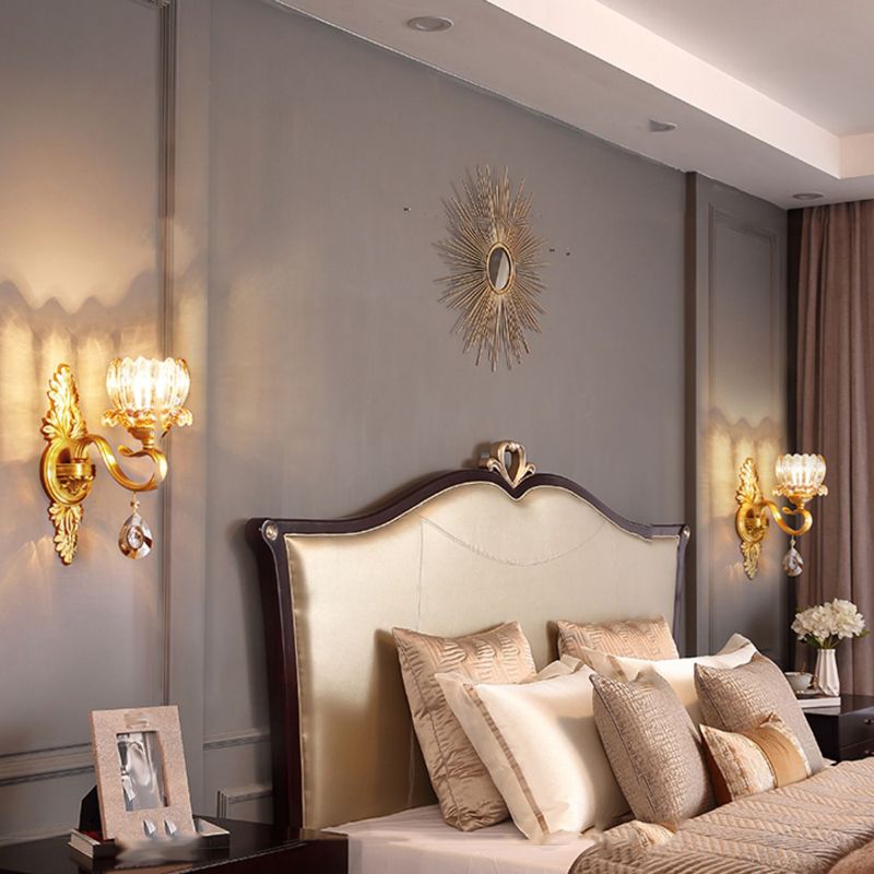 1 / 2 - Light Solid Brass Wall Sconce Post Modern Wall Armed Sconce with Crystal Accent