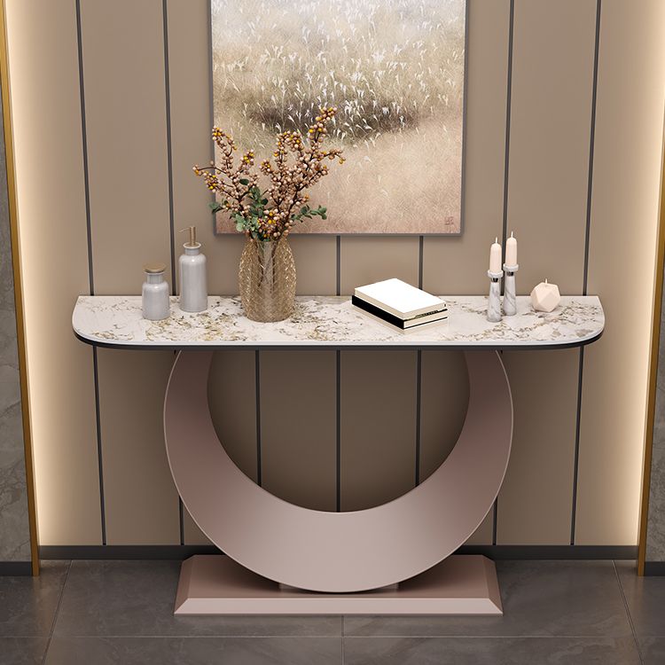 Half Moon Contemporary Console Table Stone White/Black/Pink Console Sofa Table