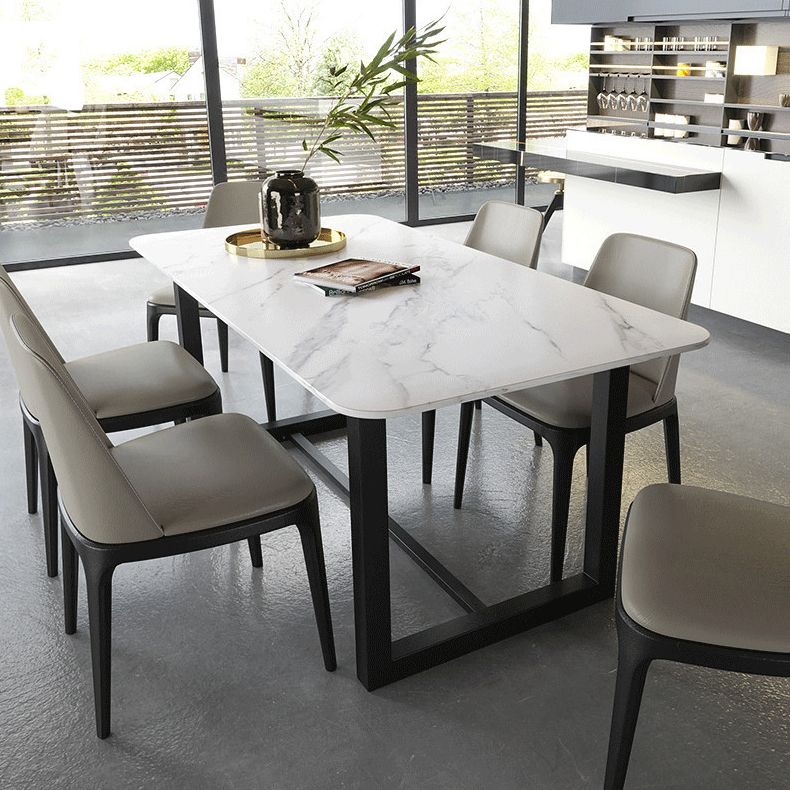 Traditional Luxury White in Marble Counter Rectangle Dining Table for Kitchen