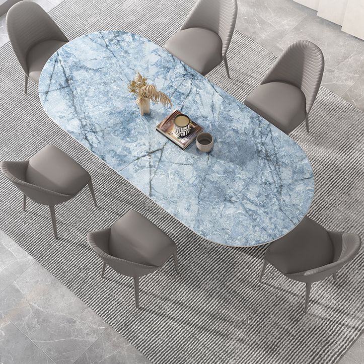 Metal Oval Traditional Luxury Dining Table Sintered Stone Table with Double Pedestal