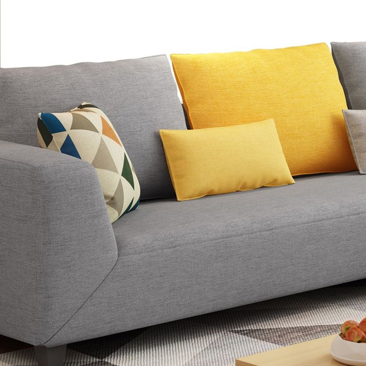 70"W Scandinavian Sectional Sofa Grey Pillowed Back Cushions Sectional