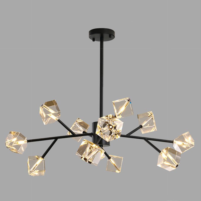 Contemporary Sputnik Chandelier Lighting Beveled Crystal Ceiling Chandelier in Black