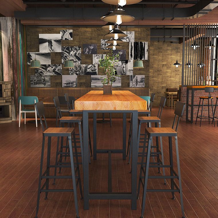 Industrial Style Bar Table Rectangle Solid Wood Bistro Bar Desk with Footrest