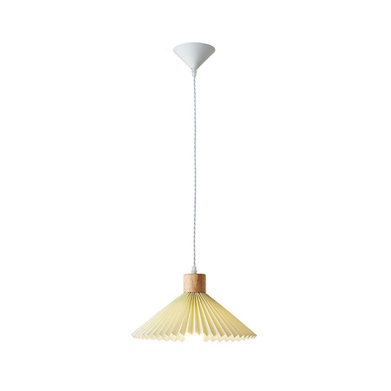 Pleated Fabric Shade Hanging Lamp Nordic Style Single Wood Pendant Lighting for Diner