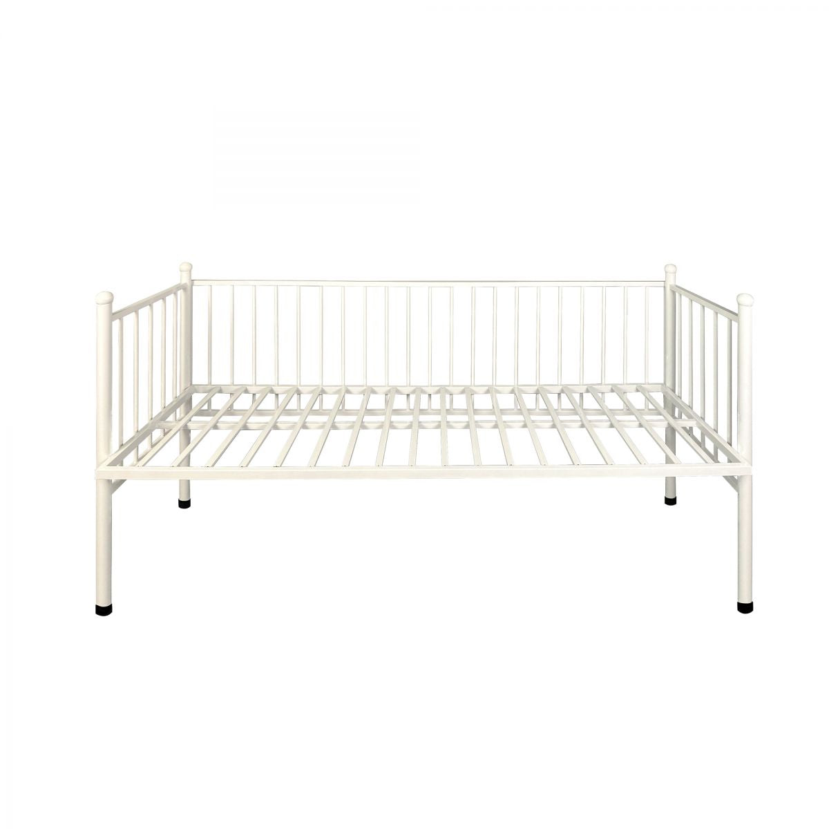 White Kids Bed Contemporary Metal Standard Bed with Guardrail
