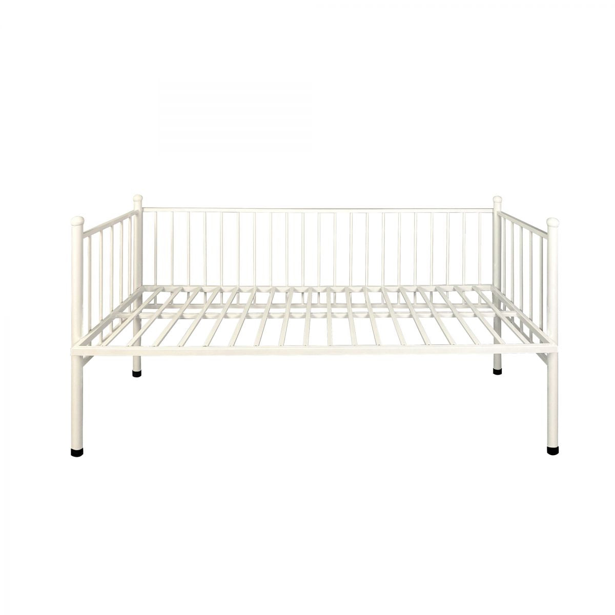 White Kids Bed Contemporary Metal Standard Bed with Guardrail